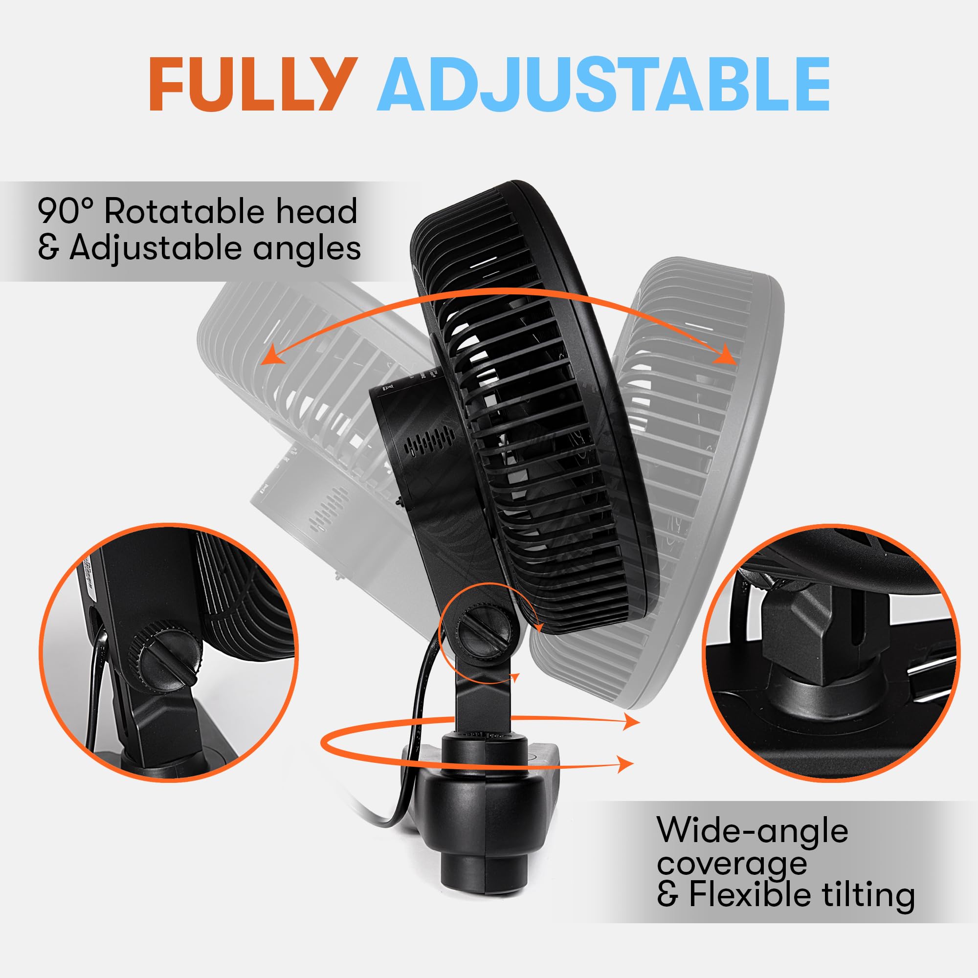 Ventilateur oscillant pour tentes de culture - 10 vitesses, clip silencieux moteur EC | Ventilateur de recirculation optimale pour croissance des plantes - Idéal