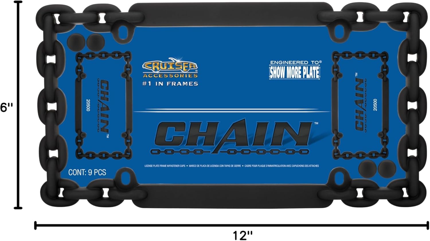 Cruiser Accessories 20500 Chain License Plate Frame, Flat Black w/fastener caps - Image 8