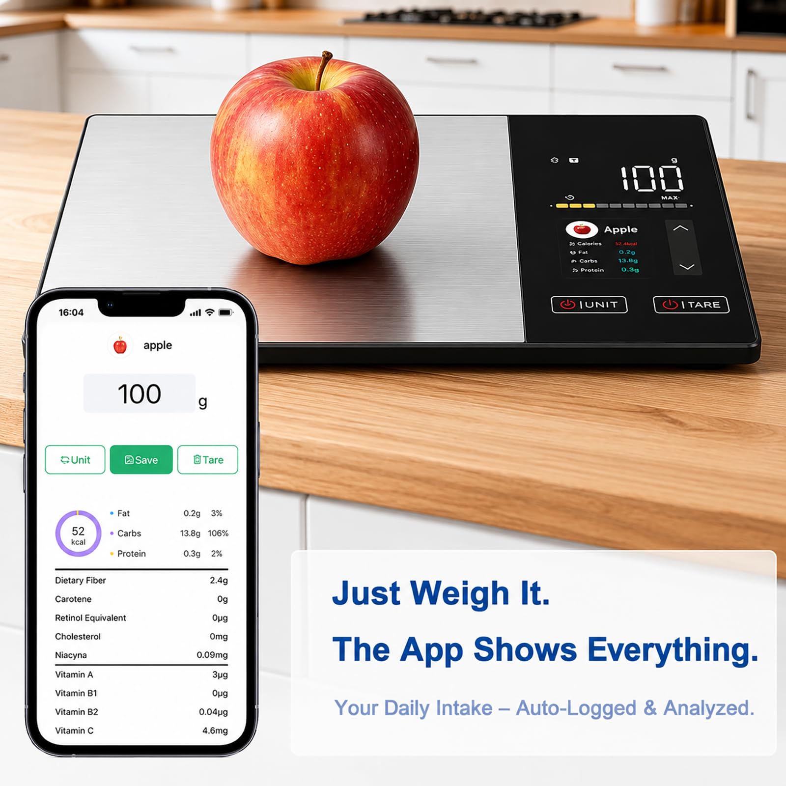 Balance alimentaire intelligente avec calculatrice nutritionnelle, application gratuite et affichage couleur, balance de cuisine numérique pour suivi des calories, des glucides, des graisses et des