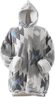 Coleman Oversized Wearable Sherpa and Micro-Mink Blanket Hoodie, Grey - ...