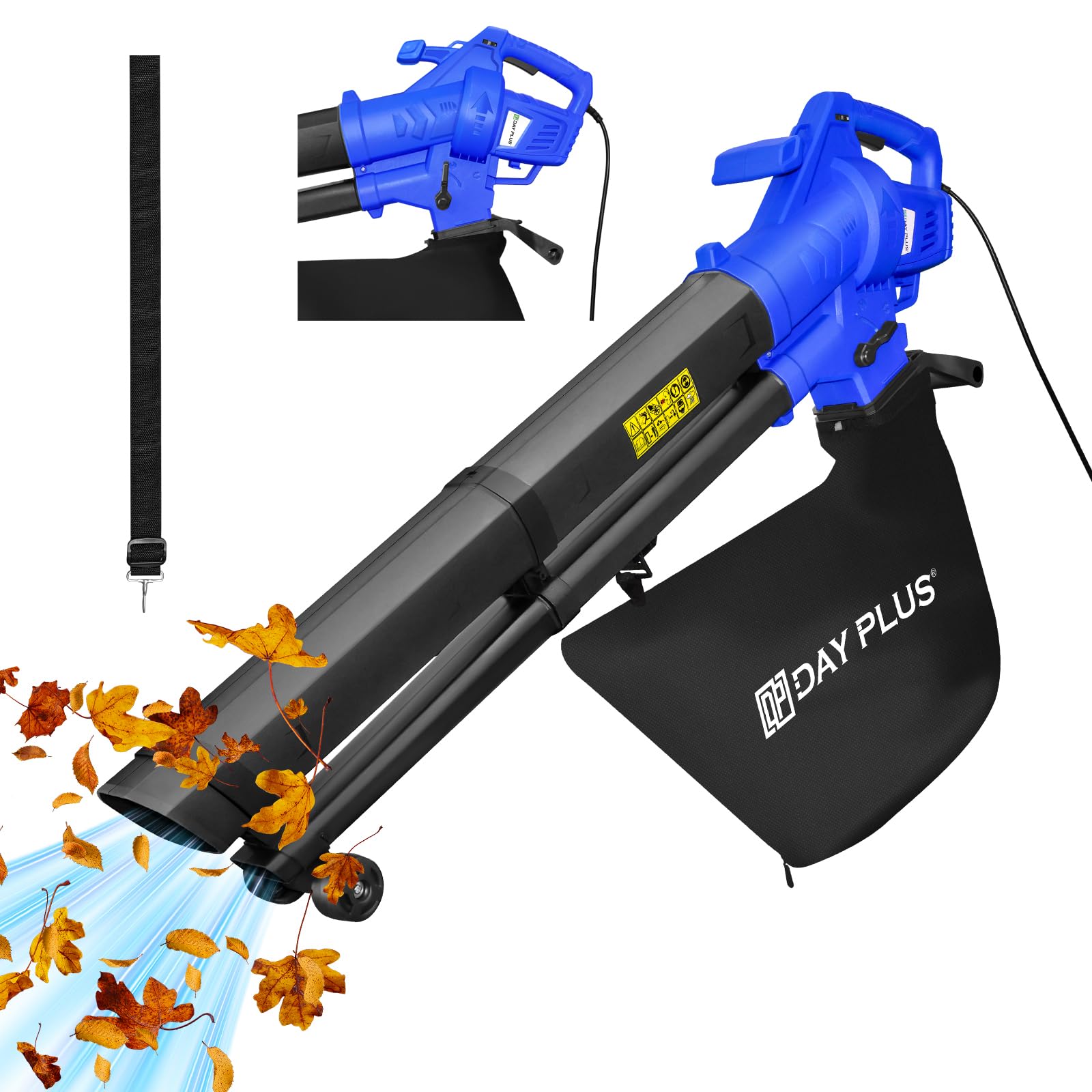 6000W Leaf Blower and Vacuum 3 in 1 Garden Vacuum Shredder Mulcher 6 Speeds Garden Leaf Blower Vacuum Mulcher Sucker Electric Lawn Shredder Bag Grass Wheels with 10m Cable