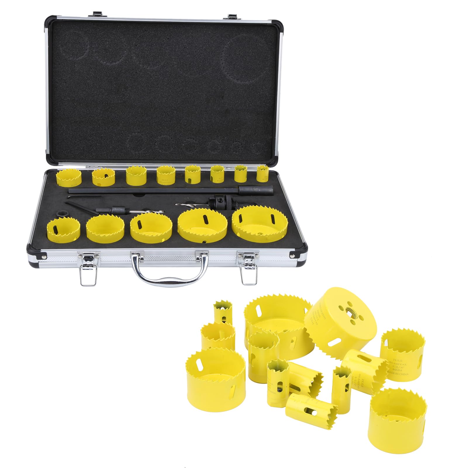 Kit lama per a tazza in acciaio ad alta velocità con punta da trapano e chiave per metallo, legno, PVC e cartongesso, set di frese HSS da 2 mm di spessore con custodia, set di