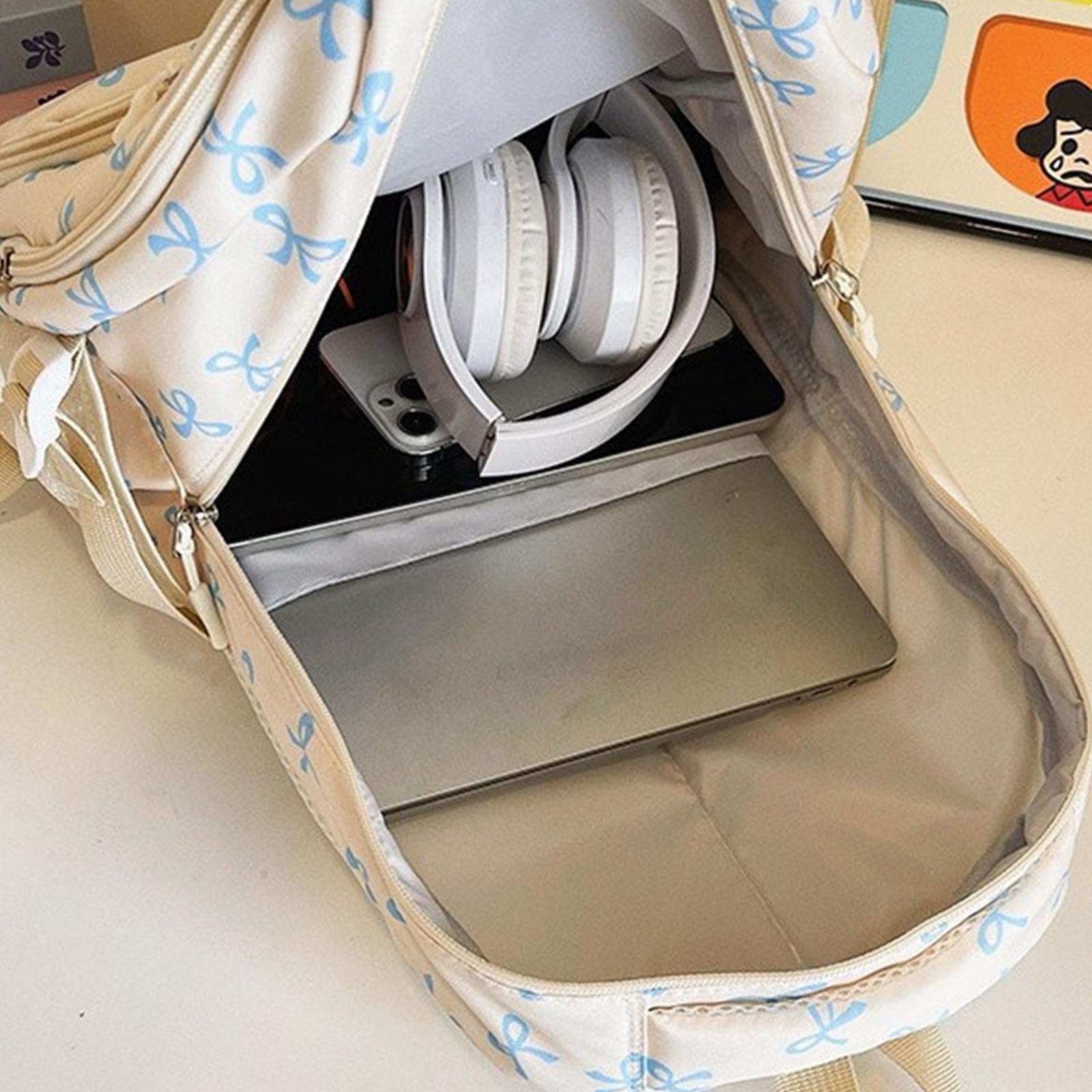 Zaini estetici da 3 per zaini con fiocchi per ragazza Set Zaini casual capacità Zaino da viaggio Borsa da scuola per studenti