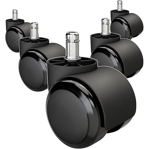 Office Chair Wheels Brozigo Chair Wheels Replacement 5-Pack, Office Chair Casters Heavy Duty Replacement for Hardwood Floors and Carpet, 2 inch Fits 99%, Black
