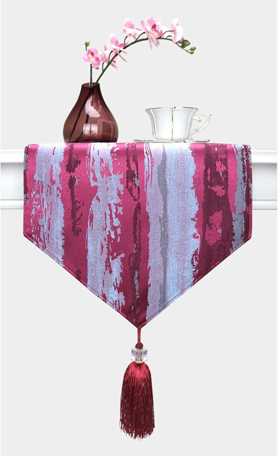 Table Runners Modern,35x183CM,Striped Pattern with Tassel Autumn Table Runner Rectangle Cotton,Table Runner Small Rectangle Table Purple