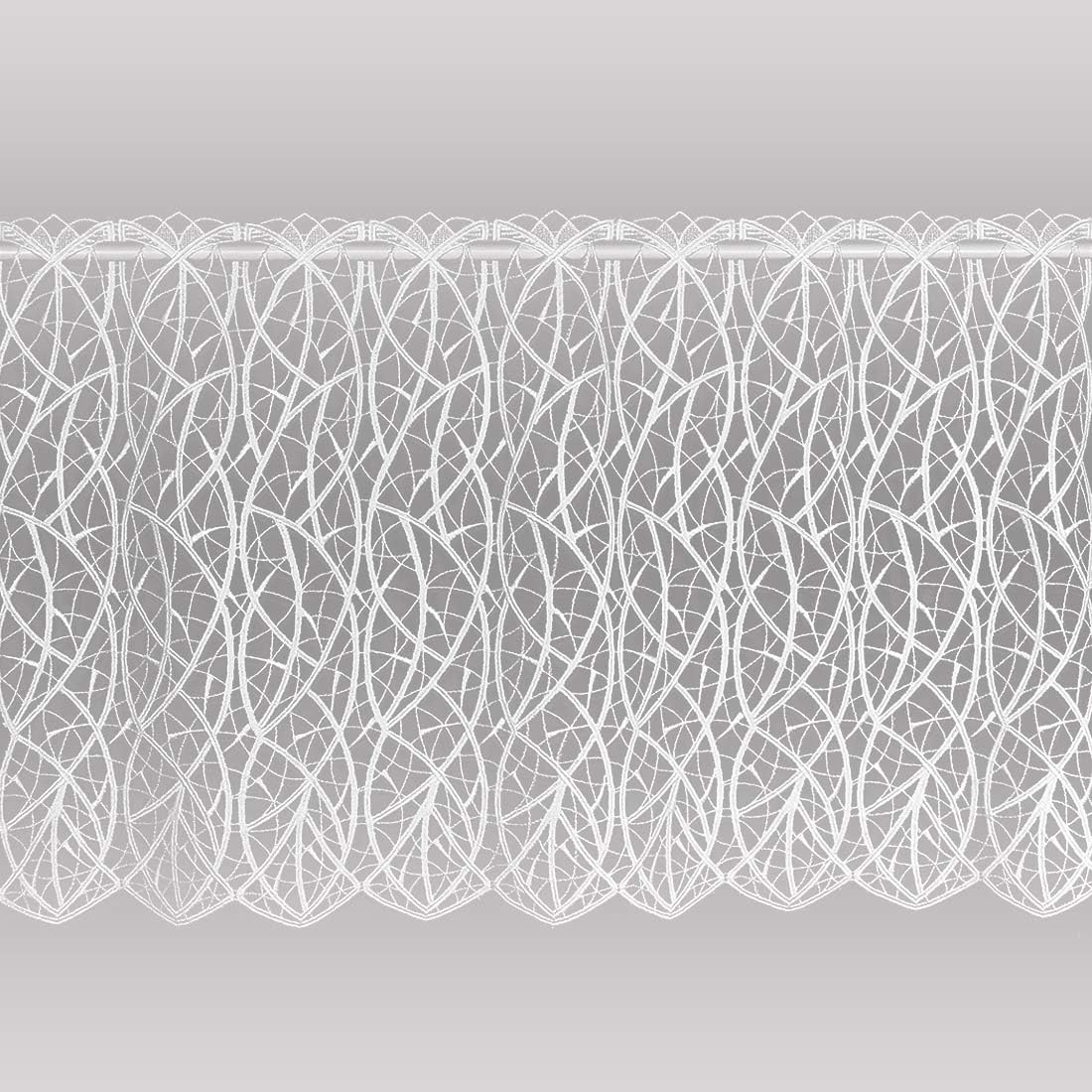 Scheibengardine Cloe aus weißer Luftspitze HxB 43x128 cm | Moderner Kurzstore mit fantasievollem Wellenmuster aus Vogtländischer Spitze | atelier alles-Spitze