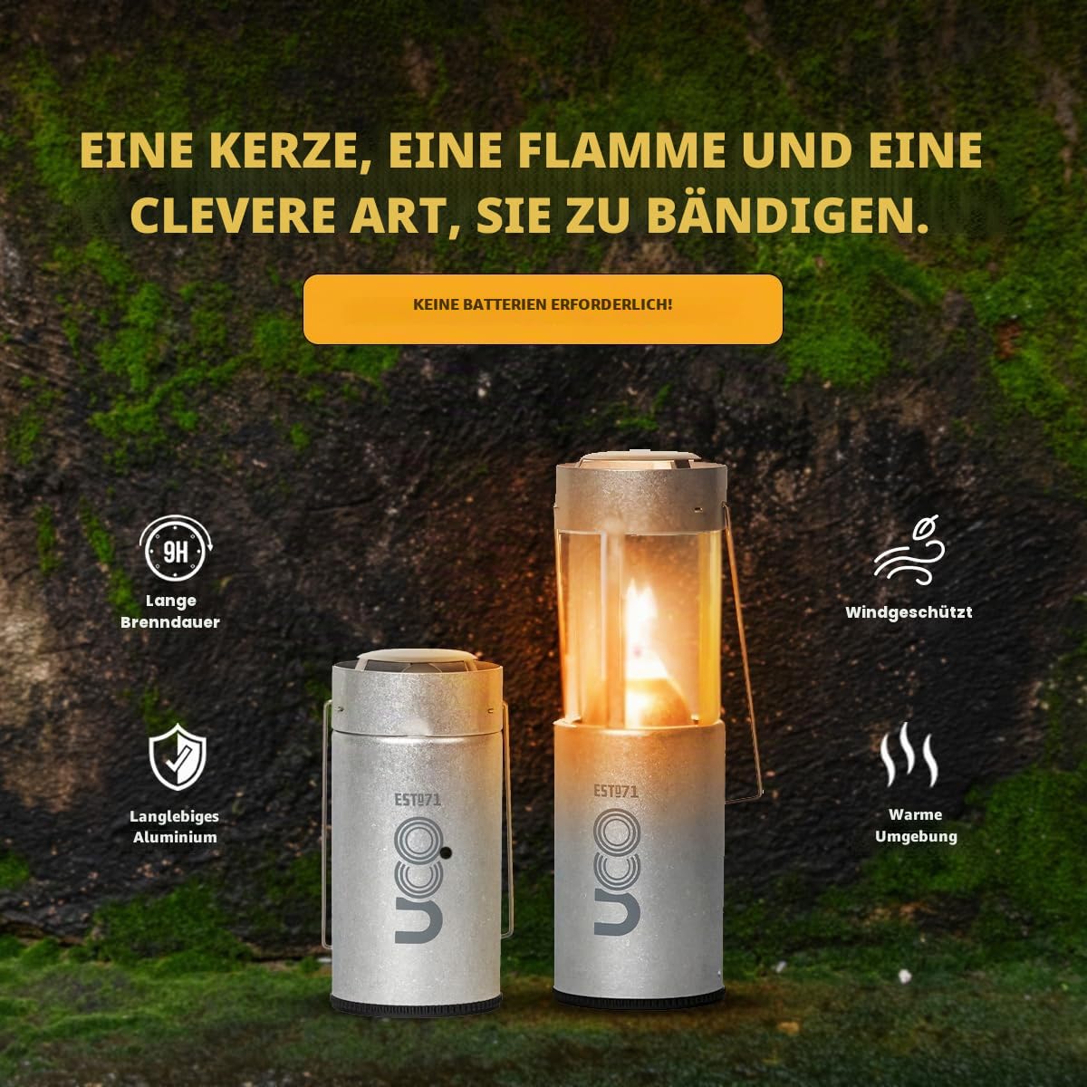 UCO Original Kerzenlaterne, Vorteilspack mit 3 Kerzen und Aufbewahrungstasche, Originalgröße, Aluminium