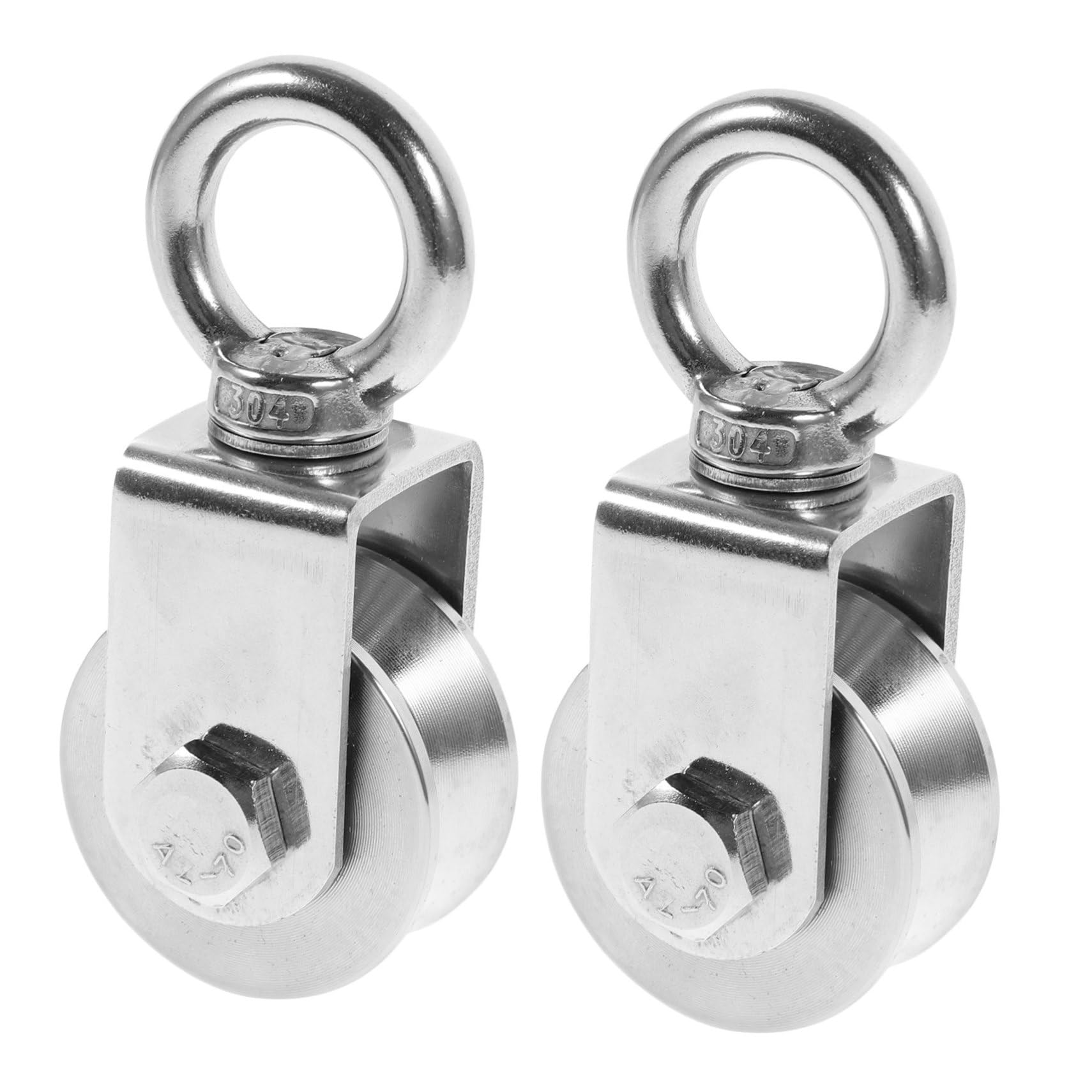 2 bloques de polea de grúa resistentes, ruedas de polea de cable de acero para conducción de peso, cuerda pequeña para colgar, acabado plateado duradero, ideal para levantar y aparejar
