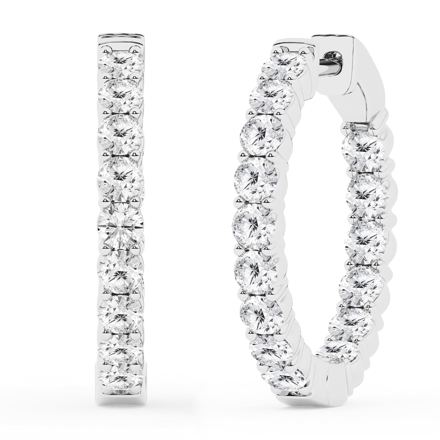 Belacqua Round Lab Grown Inside Out Diamond Hoop Earrings in Sterling Silver 1 2 to 5 Carat Hoops