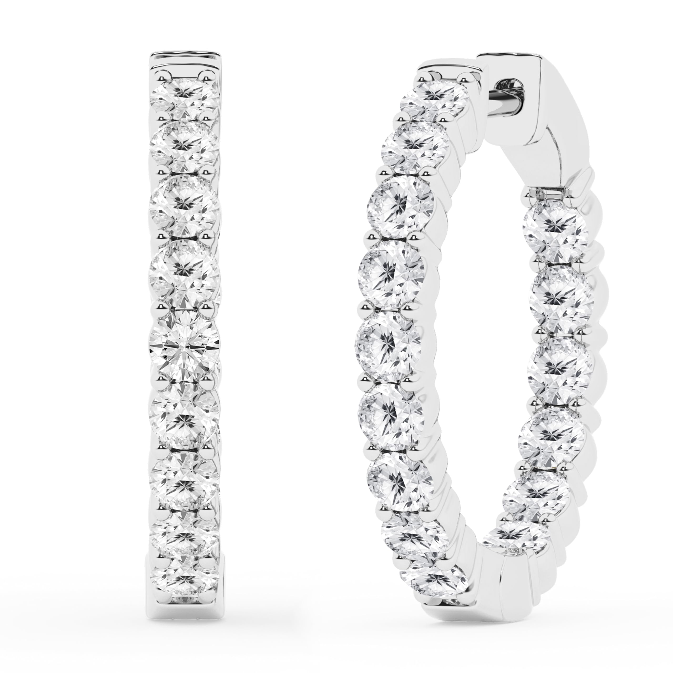 Belacqua Round Lab Grown Inside Out Diamond Hoop Earrings in Sterling Silver 1 2 to 5 Carat Hoops