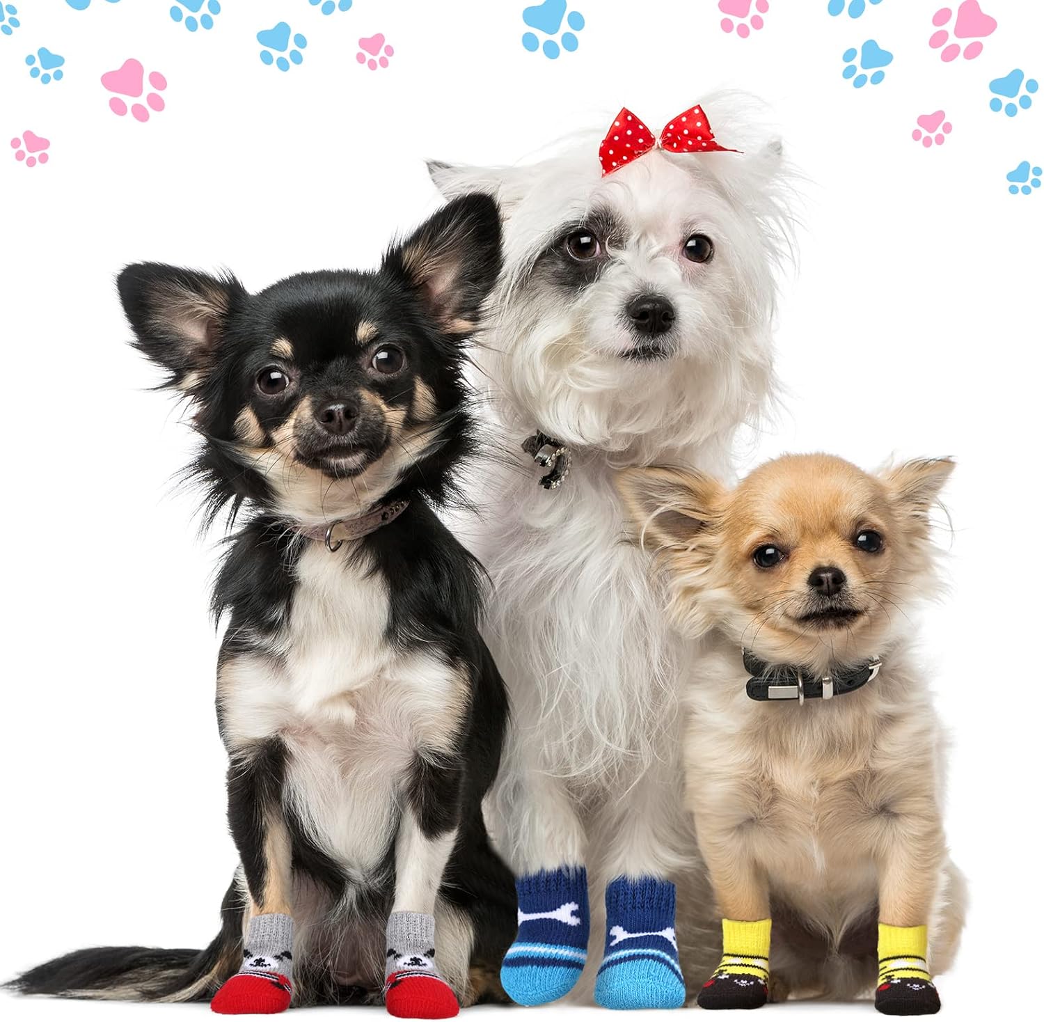 24 Pieces Dog Socks for Small Medium Dogs Non Slip Skid Pet Puppy Doggie Grip Socks Paw Protectors Indoor Traction Control Socks for Hardwood Floor Protection, 6 Styles (Small)