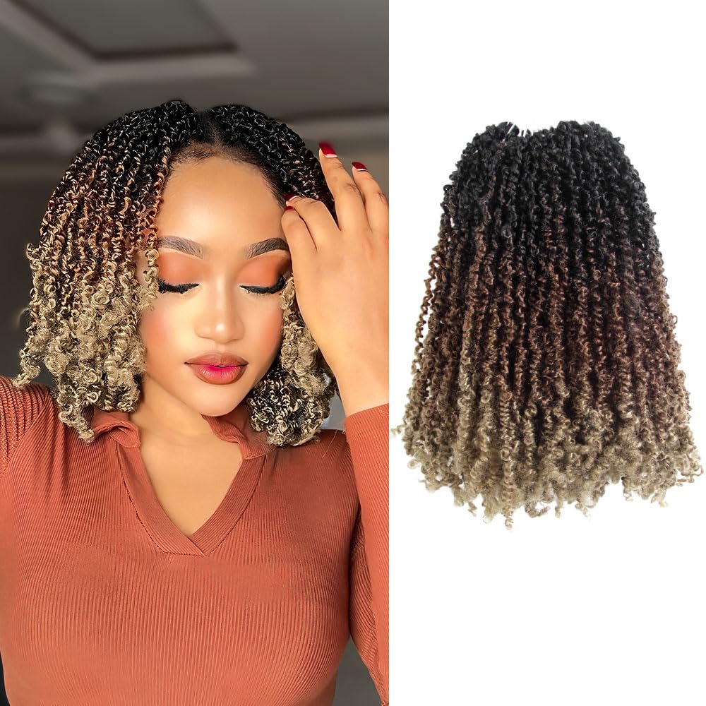 Photo 1 of 10 Inch 10 Packs Yanky Crochet Hair Pre-Twisted 3 Tones Ombre Brown Kinky Mini Spring Twist Small Curly Senegalese Braids (OT30/27-10P)