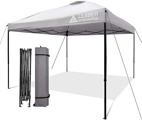 Leader Accessories Toldo desplegable de 10 x 10 pies toldo instantáneo con bolsa de transporte con ruedas color plateado