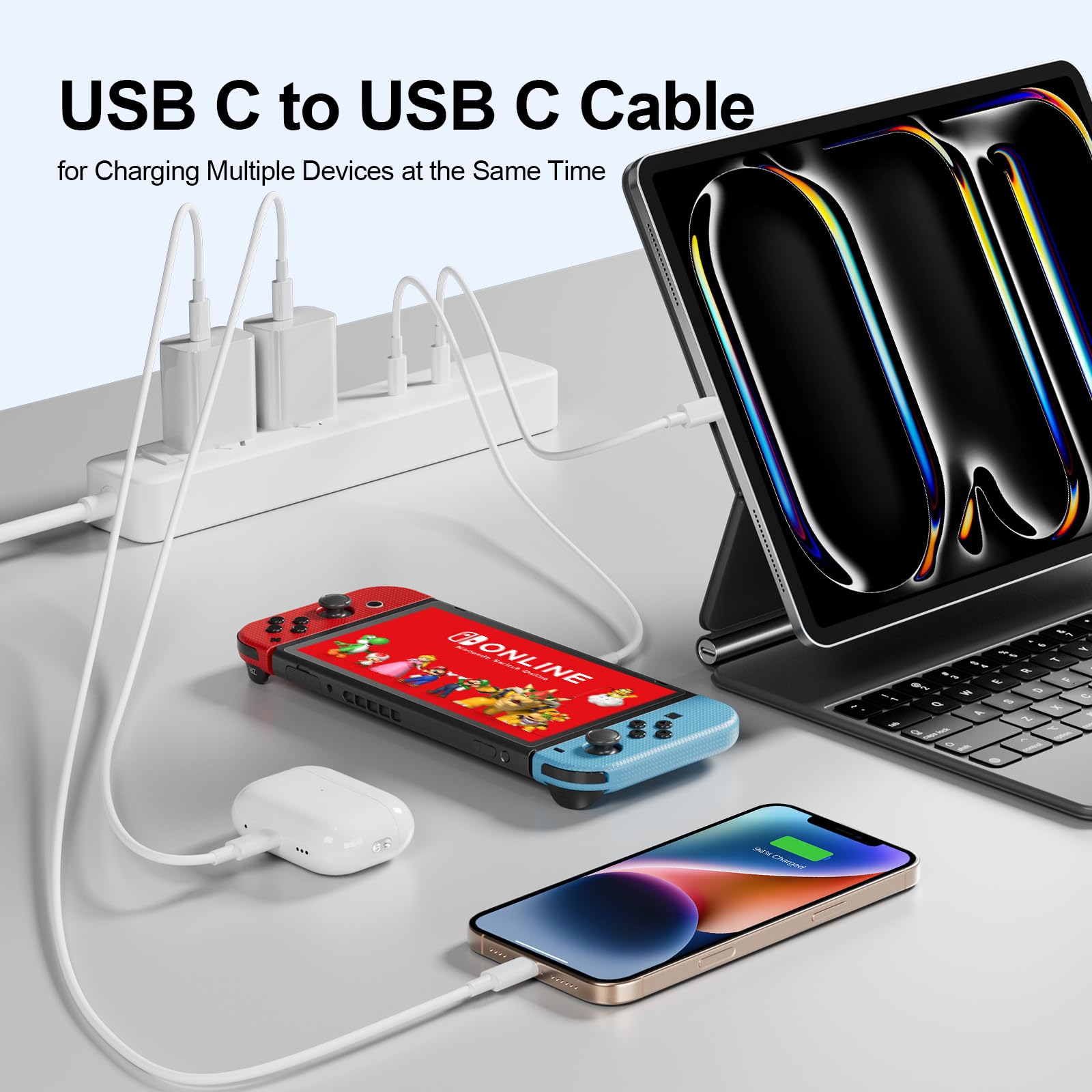Cable USB C a USB C de 3 pies, 4 unidades, cables USB C de 60 W, cable de carga rápida tipo C para iPhone 16 15, MacBook Pro, iPad Pro Air, Samsung Galaxy S23 S22 S21 Ultra (blanco) (3, 6