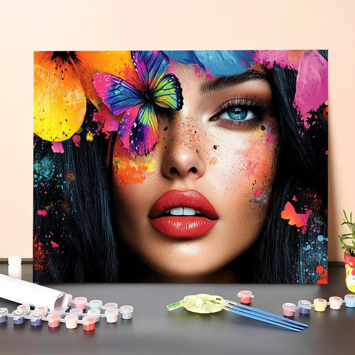 Schmetterling Dipingere con i Numeri Donna Dipingere con i Numeri per Adulti Bambini Principianti, Fai da te Paint by Numbers Kit Artigianato Hobby Adulti, La Decora la Casa Regalo 90 x 120 cm QD-W