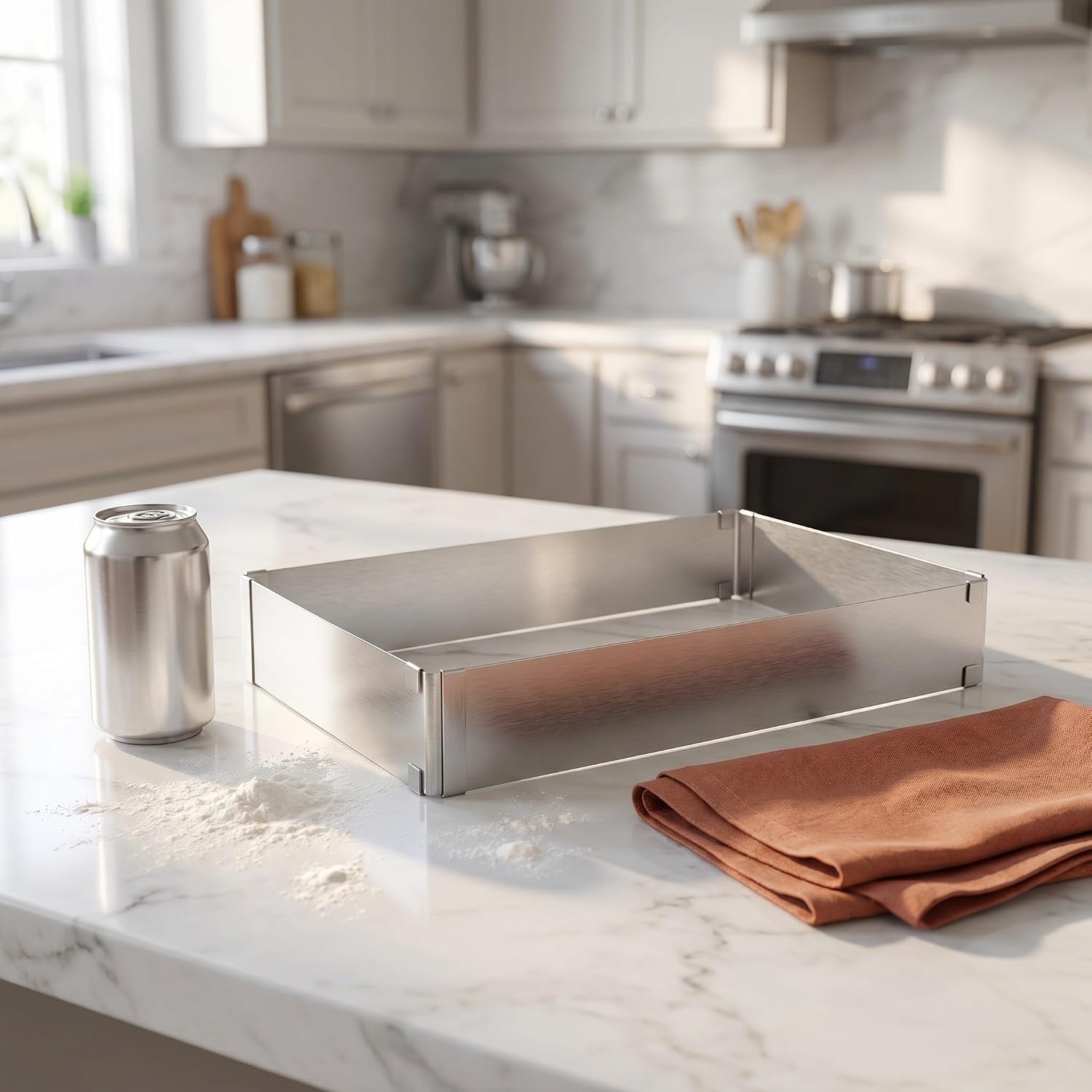 Operitacx 2pcs Adjustable Rectangular Cake Ring, Stainless Steel Baking Frame Expandable Size from 7x10.8'' to 13x20'' for Baking, Tarts and Pastries
