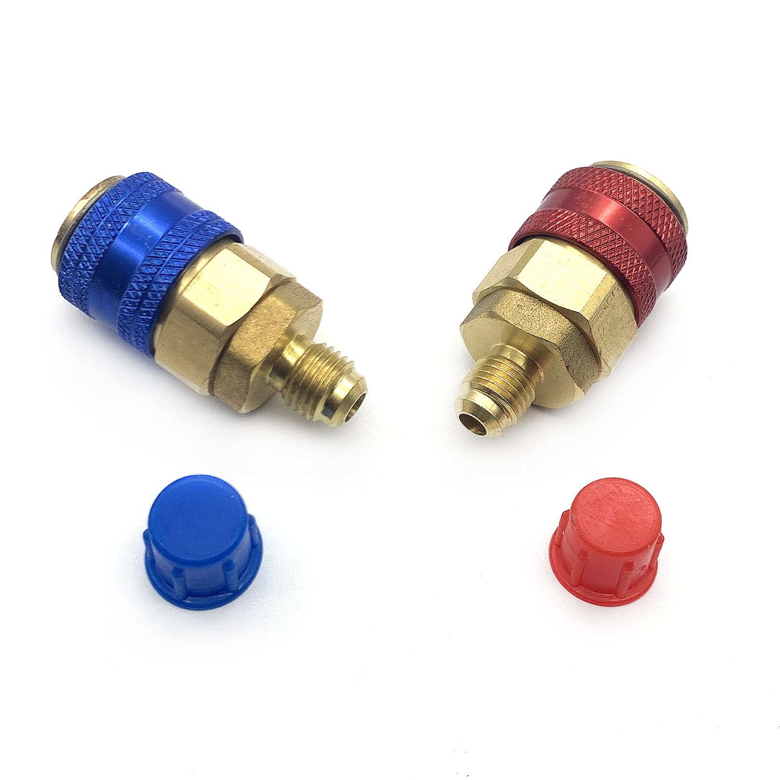 PDRM Refrigerant Quick Couplers R134A Low High Side Auto Car Quick Coupler Connector Brass Adapters Air Conditioning Refrigerant Adjustable AC Manifold Gauge (1 Pair)