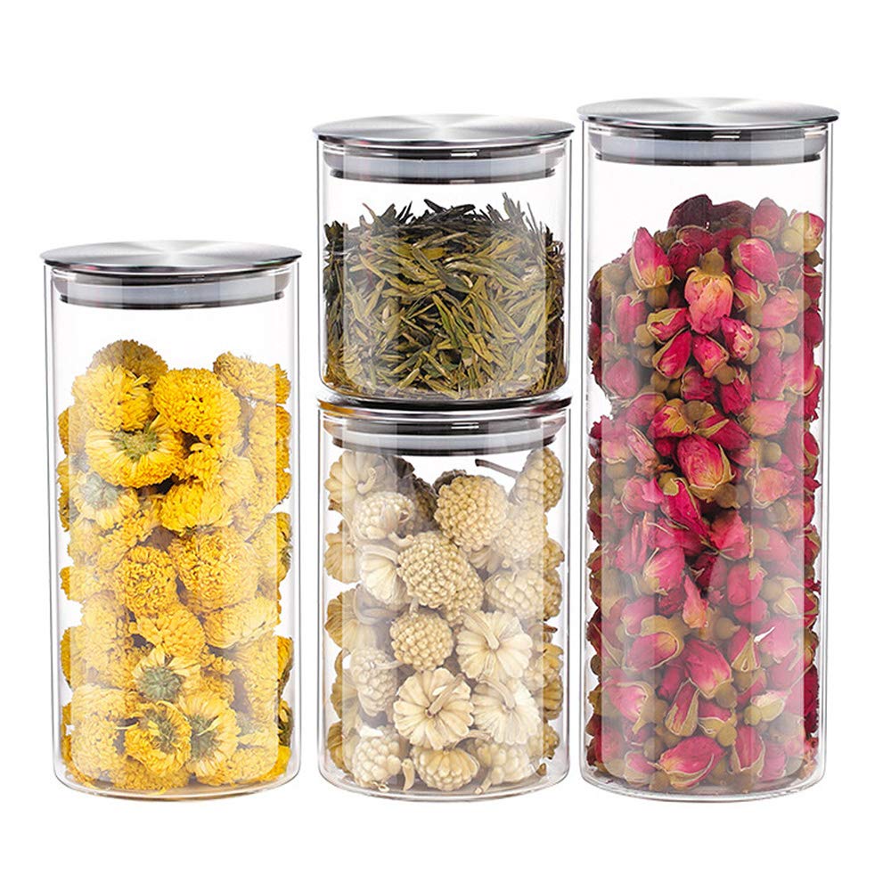 Dauerhaft Set Glas Vorratsdosen, Vorratsgläser aus Borosilikatglas Küche Lebensmittel Lagerung Behälter mit Deckel - 1000ml/750ml/500ml/300ml Küche, Transparent