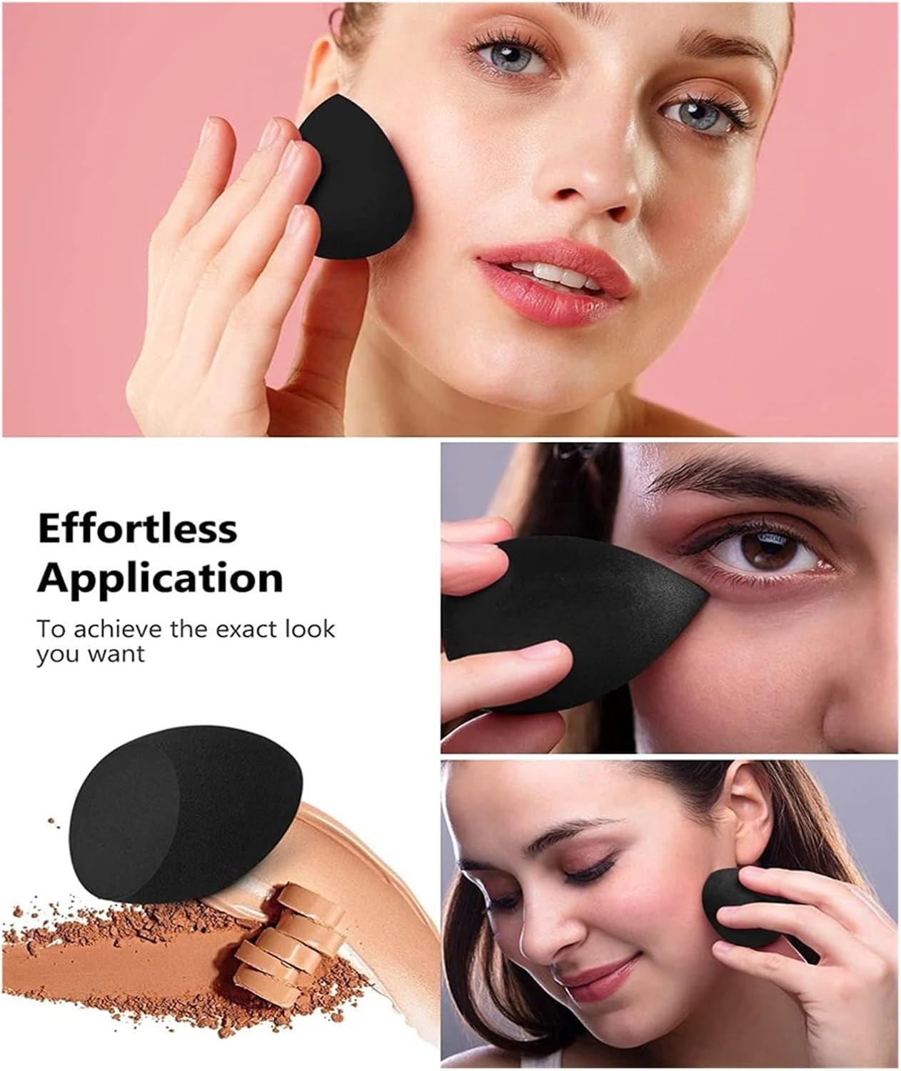 SBTRKT 10 Pcs Makeup Sponges Blender Set Beauty Cosmetic Foundation Blending Applicator Puff, Flawless For Liquid Cream Powder Puff, Black