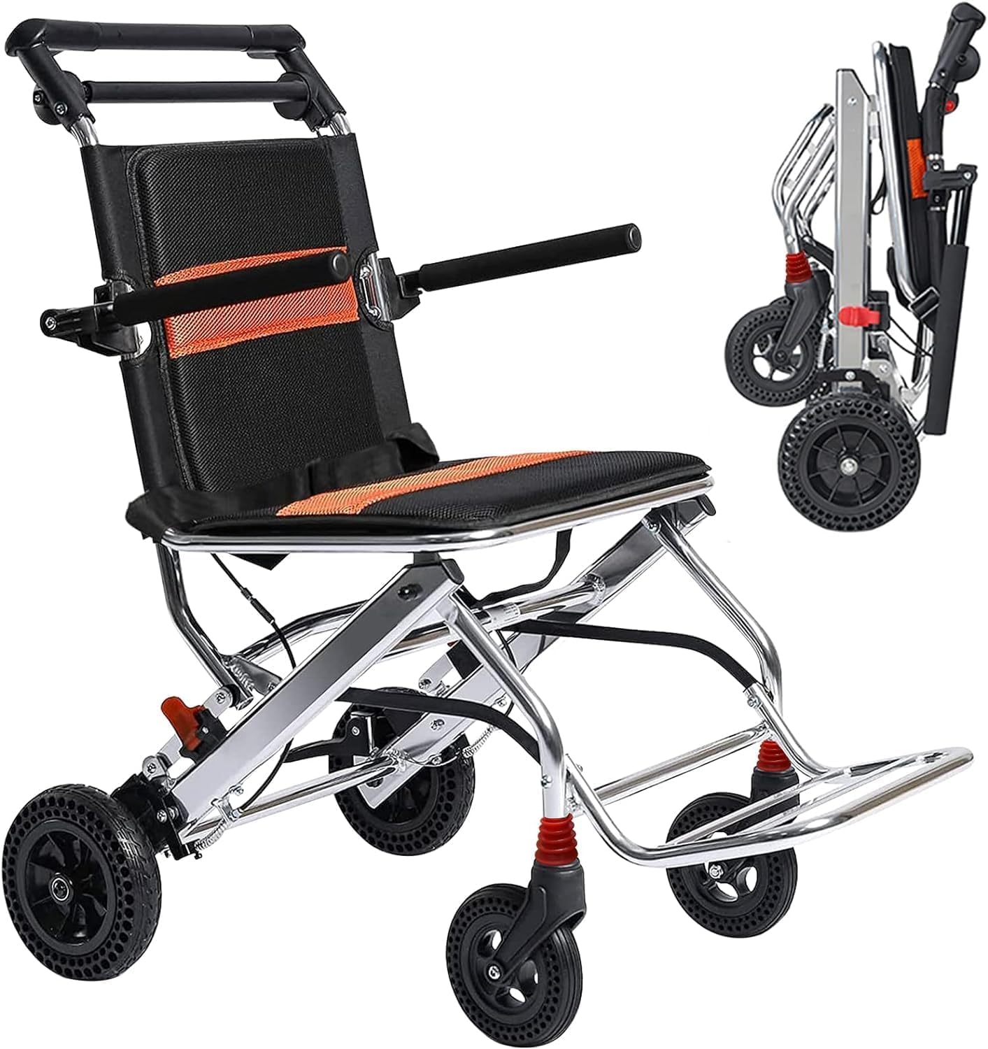 silla de ruedas Silla de ruedas de transporte portátil, silla de ruedas plegable para viaje con freno de mano, silla de ruedas manual ultraligera, scooter silla ruedas
