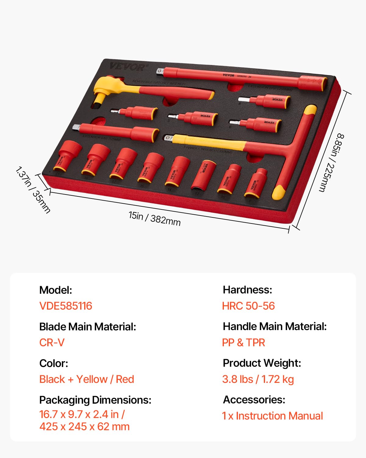 VEVOR Jeu de Tournevis Isolés (16pcs)