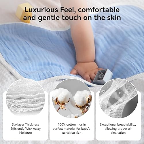 Miniatura 3 de Paños de muselina grandes de 20 x 10 pulgadas para eructos, 100% algodón, 6 capas, extraabsorbentes y suaves, paquete de 4, color morado