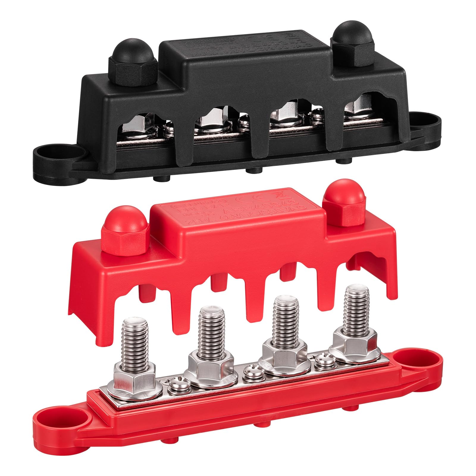 Spurtar Bloc de Distribution 12V 24V 48V DC 250A BusBar avec 4 x M10 Boulons et 3 x M4 Vis, 16,5 × 3,4 × 4,8 cm – Ne Convient Pas aux Espaces Étroits