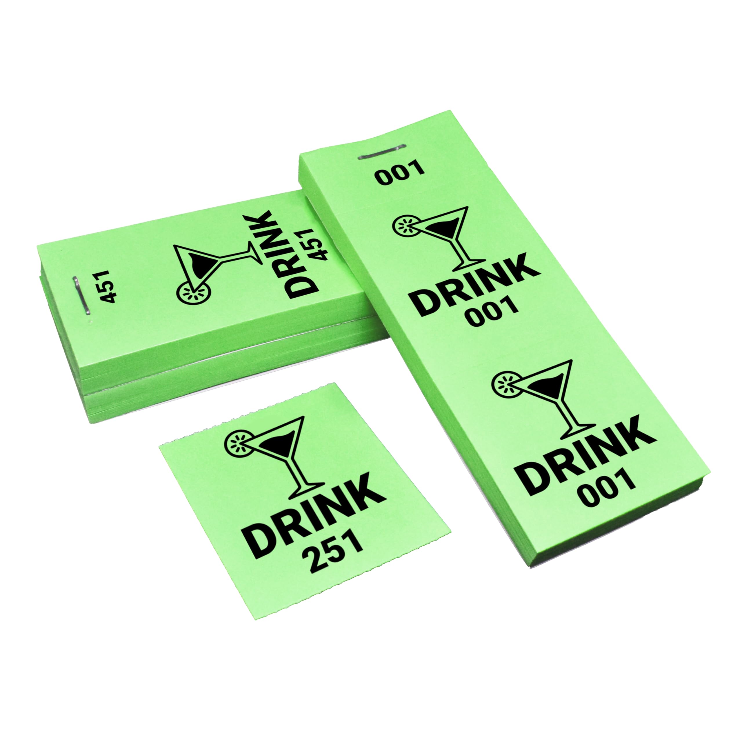 Biglietti Drink Numerati, 500 Pezzi, Carta Arancione 140g, Formato 12x4 cm, con Due Matrici Staccabili (Verde)