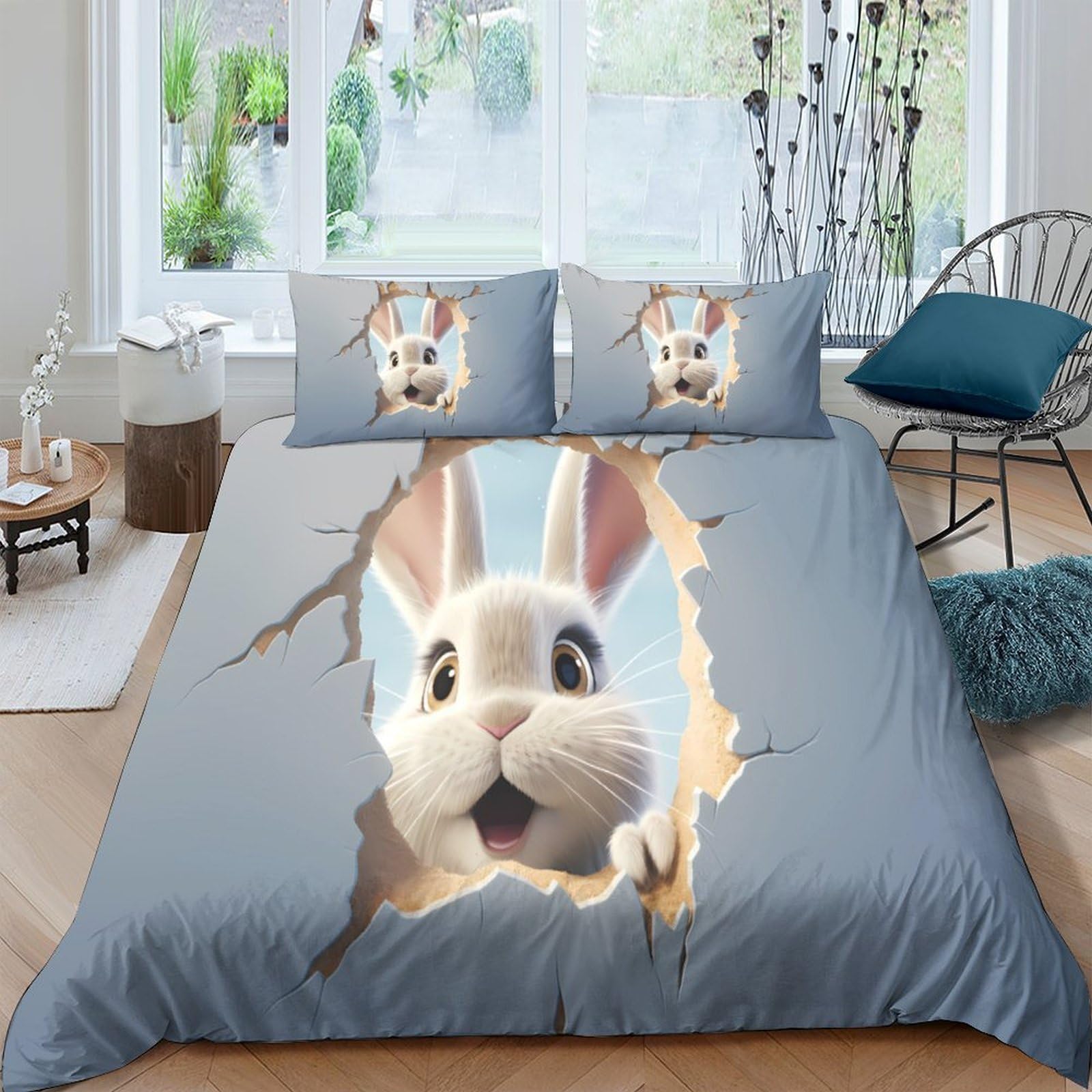 Ctjqhvkz Style-1 3D Printed Cute Cartoon Bunny Fitted Sheet Microfiber Grey Animal Bed Cover For Bedroom Dorm Guest Room Mattress Protection Single（135X200cm）