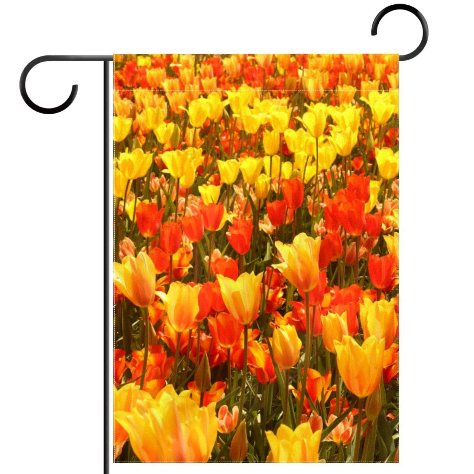 Garden Flags 12x18 Double Sided,Outside Yard Flags,orange and red tulips,Small Outdoor Farmhouse Decorative Flags