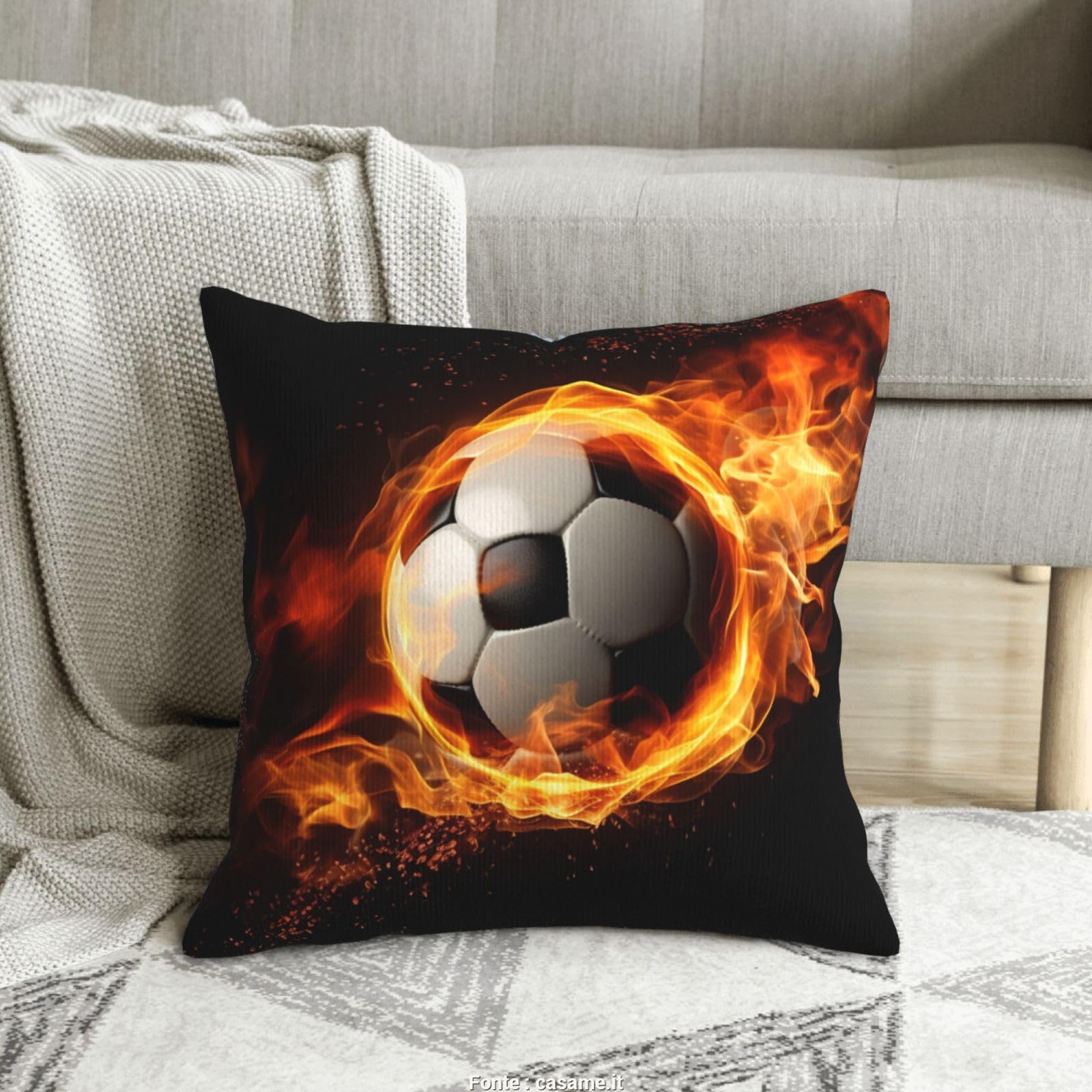 Housses de coussin football en velours côtelé avec oreiller pour soulager le dos sur le sofa