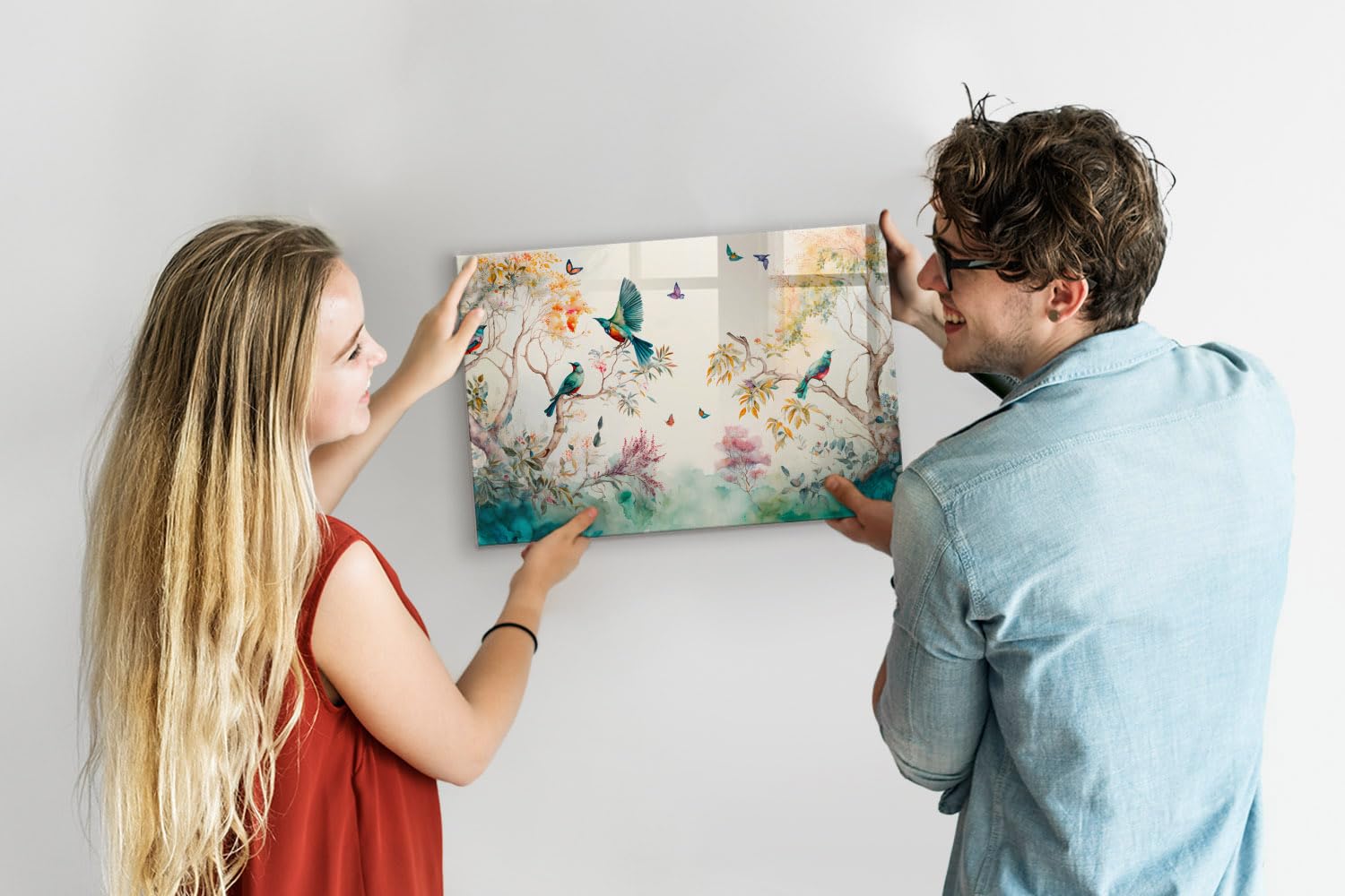 Lavagna magnetica professionale in vetro | Con 5 magneti al neodimio | Lavagna cancellabile resistente per ufficio e casa - 60x40cm - Fiori uccelli natura