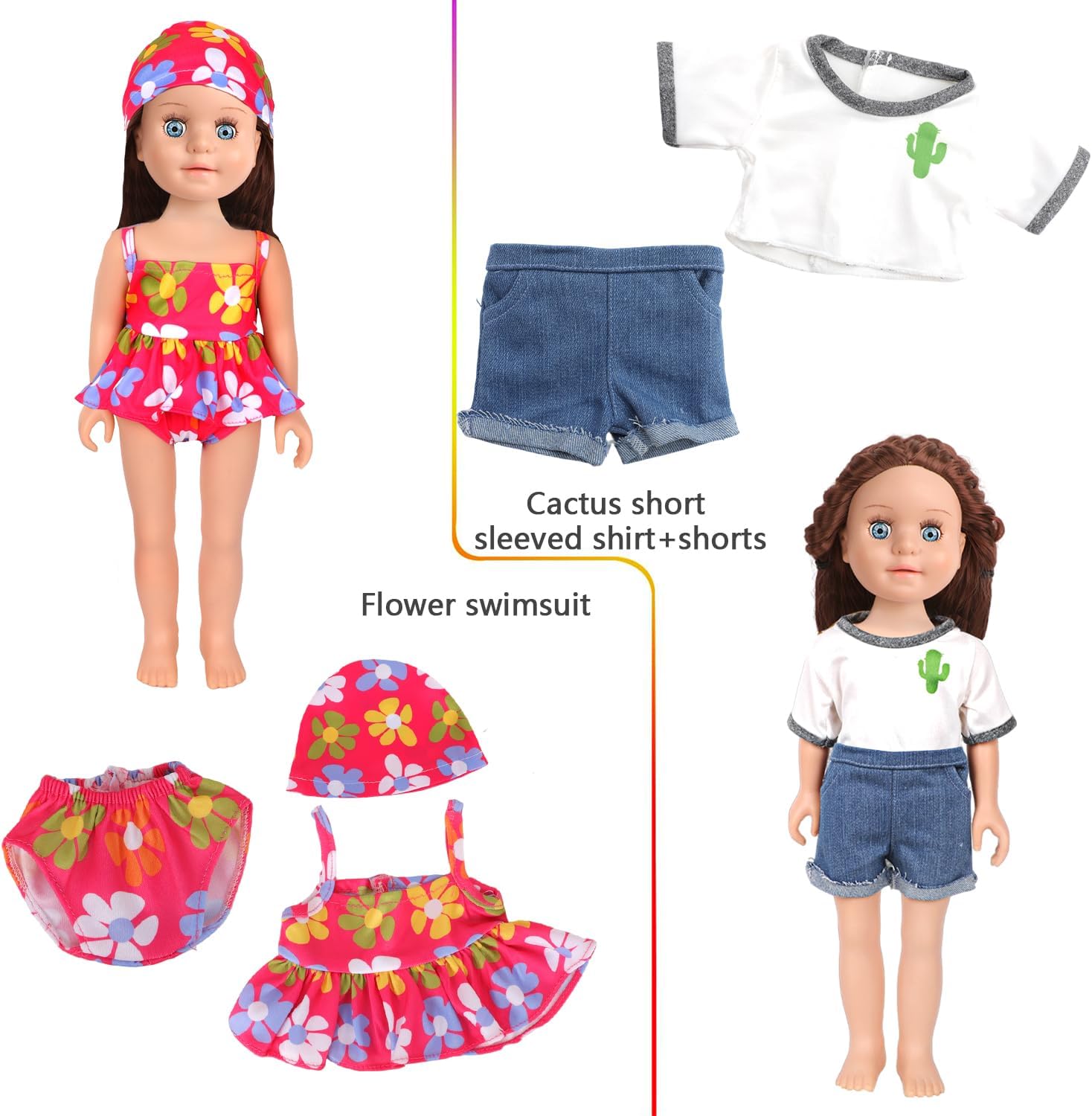 14 Pcs 18 Inch Doll Accessories,5 Sets Clothes and 2 Pairs of Doll Shoes (Send by Random) for 18 Inch American Doll, Best Birthday Festivals for Kid, Gril -2