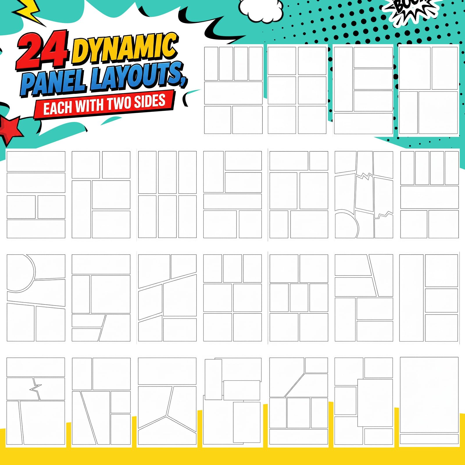 Harloon Lot de 12 bandes dessinées de 16,7 x 25,4 cm pour enfants, couverture aux couleurs vives, 24 pages vierges, dessinez votre propre livre d'histoires, cadeau créatif pour dessin artistique