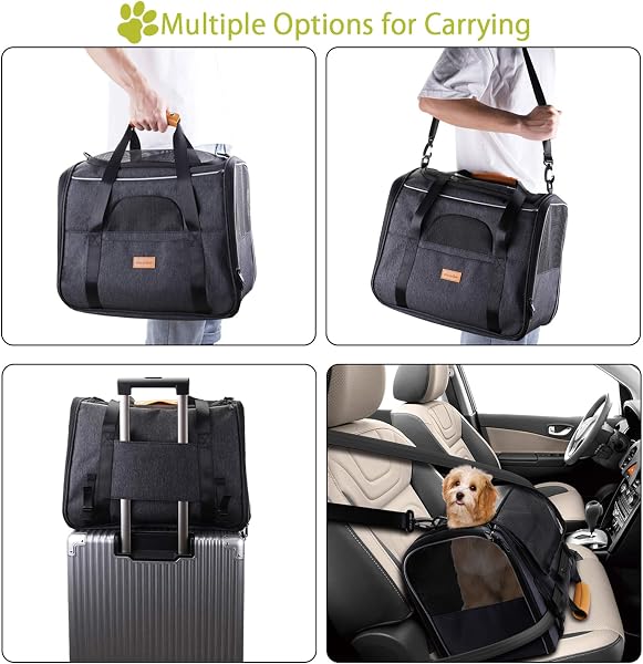 Morpilot Cat Carrier - Airline Approved, Top Opening Portable Dog Bag with Breathable Mesh/Removable Mat, Adjustable Shoulder Strap & Bowl, Foldable Travel Cage, M, Grey (Max 7kg) - 4
