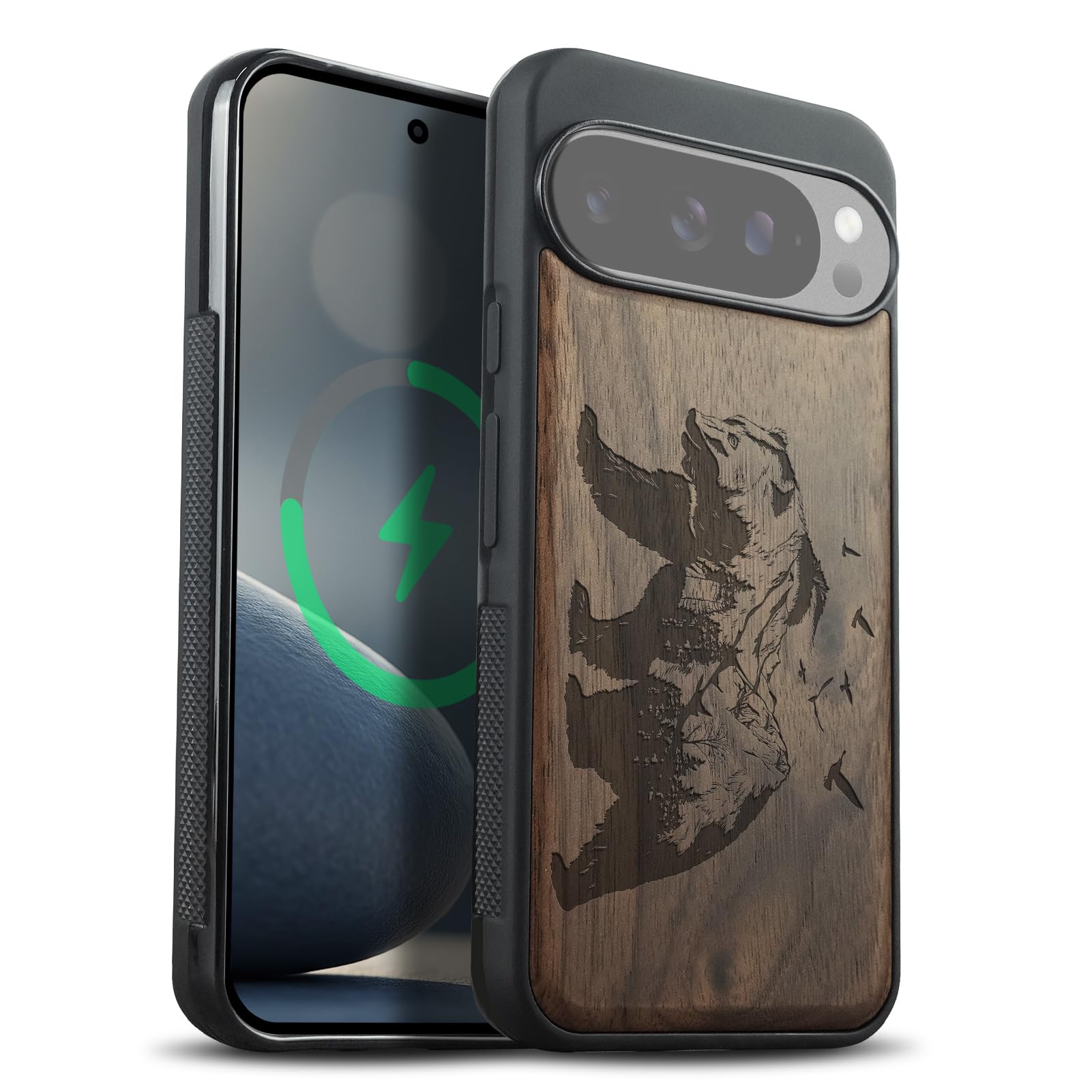 Carveit Magnetic Wooden Case for Google Pixel 10 / Pixel 10 Pro Case, Wood Artisan Engraved & Soft TPU Shockproof Cover, Compatible with MagSafe