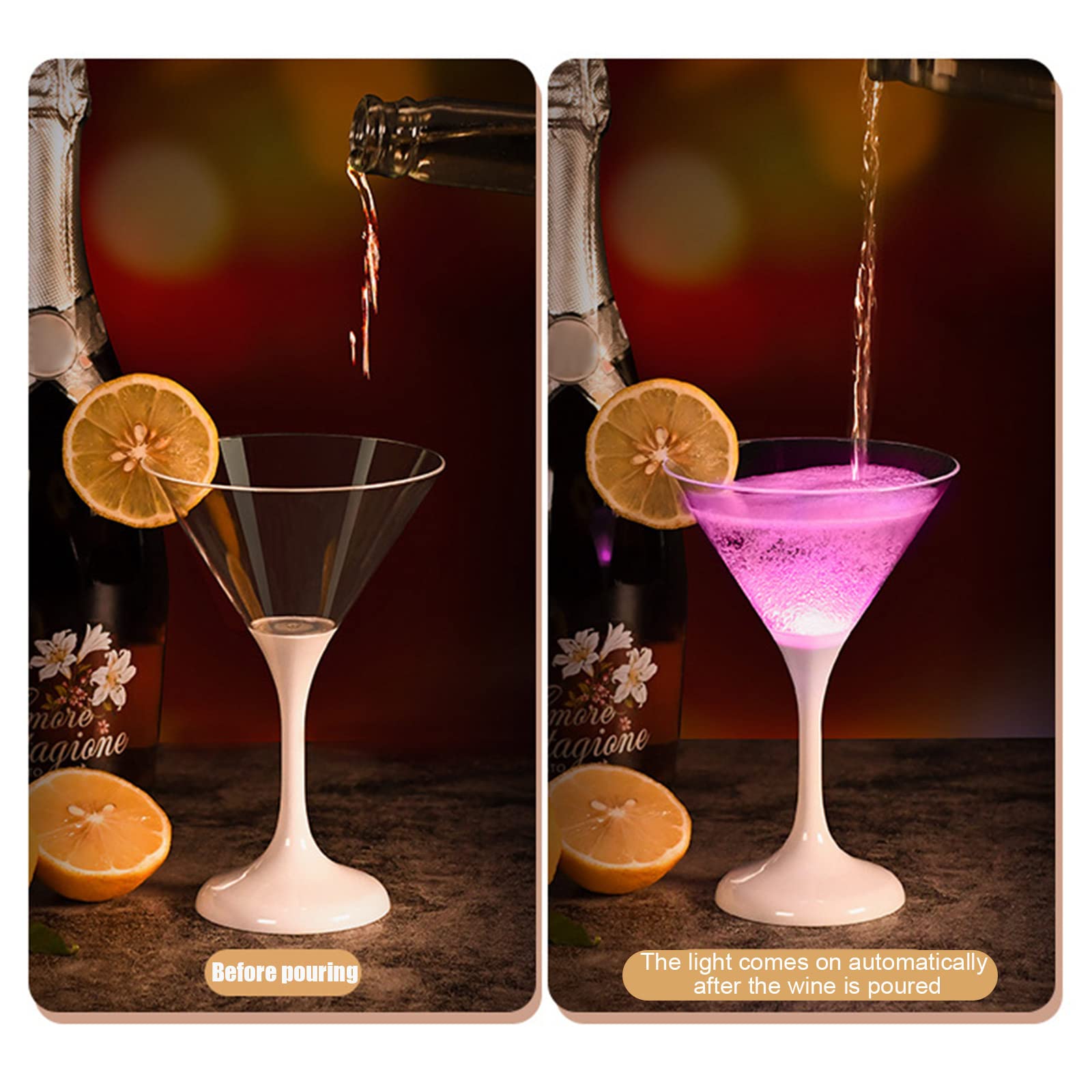 6 Pezzi Bicchieri da Cocktail Martini in Plastica Lampeggianti, Bicchieri Martini in Plastica Illuminati a LED con Stelo Lungo, Bicchieri da Vino con LED Tazze e Bicchieri Margarita Vetro(#1)