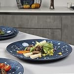 12 Piece Melamine Dinnerware Sets for 4 - Starry Pattern Camping Dishes Set for Indoor and Outdoor Use, Dishwasher Safe Plates and Bowls Sets, Dark Blue