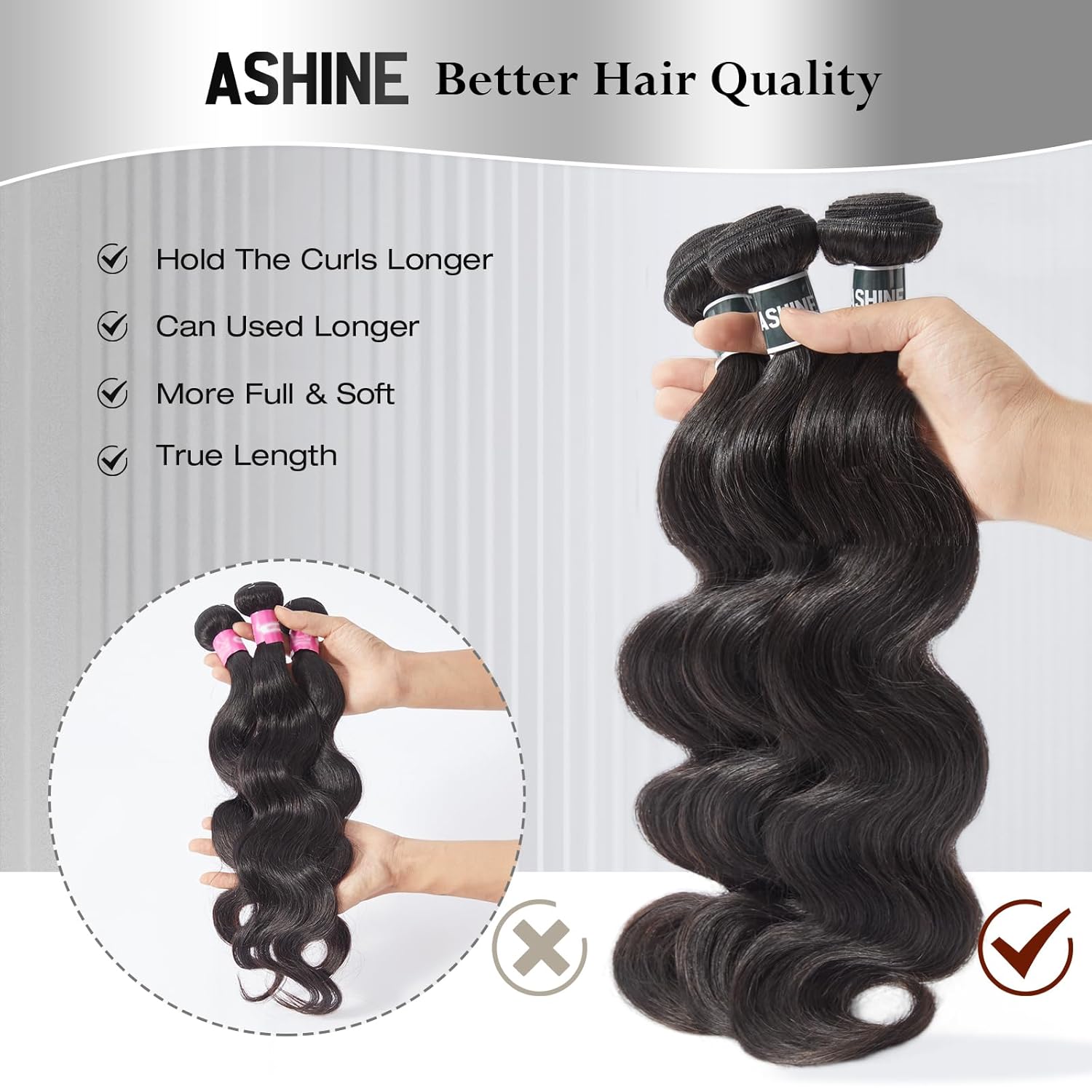 ASHINE Human Hair Bundles Body Wave, Unprocessed Cambodian Raw Hair Bundles for Women Natural Black 16 18 20 Inch, Keep Soft and Silky After Multiple Washes