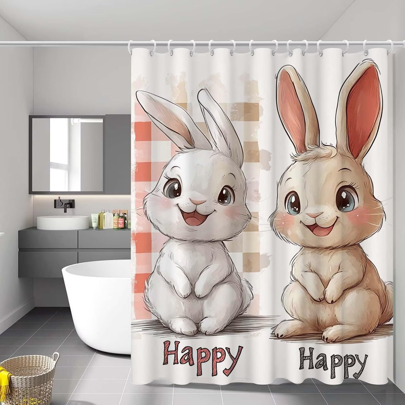 Rideau de douche lapin avec ourlet lesté qui ne colle pas à la peau en vous lavant