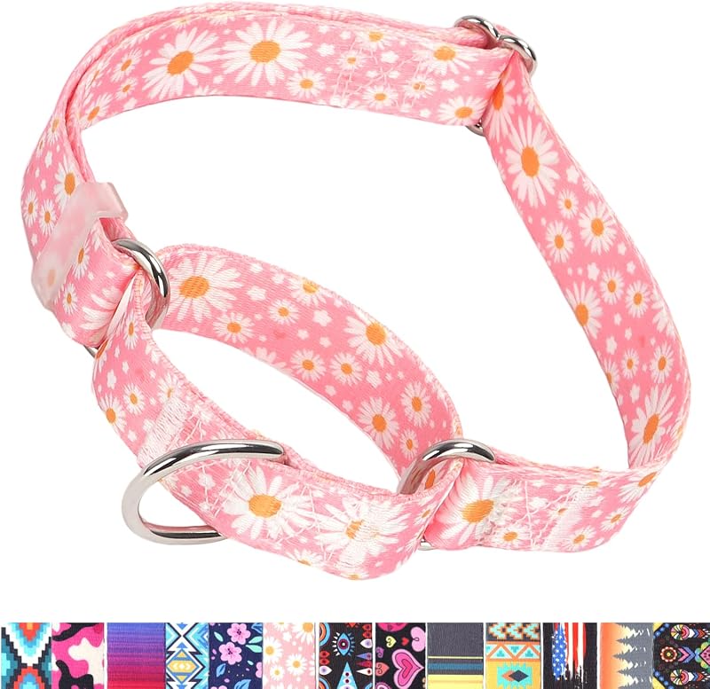 Coleira Martingale para Cães em Nylon Macio, Estampa Pink Daisy, Tamanho M, YOUALSO