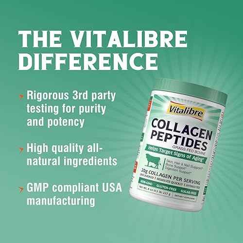 Miniatura 5 de Péptidos de colágeno bovino en polvo para mujeres y hombres, proteína de colágeno hidrolizada alimentada con pasto tipo I y III, piel, cabello,