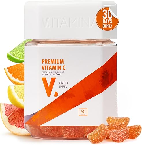 V ITAMINA Vitamina C prémium  Vitamina C masticable de 250 mg por porción, delicioso sabor cítrico, gomitas de apoyo inmunológico, veganas, sin