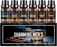 FUHITIM Charming Men's Fragrance Oil Set: 6x10ml Diffuser Oils for Candles, Soap Making, Aromatherapy - Sea Breeze, Fireside Vanilla, Cedar & More