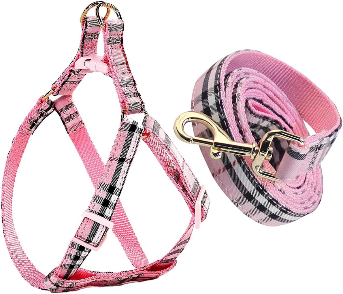 Cute Plaid Dog Harness & Leash Set, Adjustable No‑Pull Safety Buckle Harness for Small Puppy Boy Girl Pets Durable Gift for Boy Girl Pets