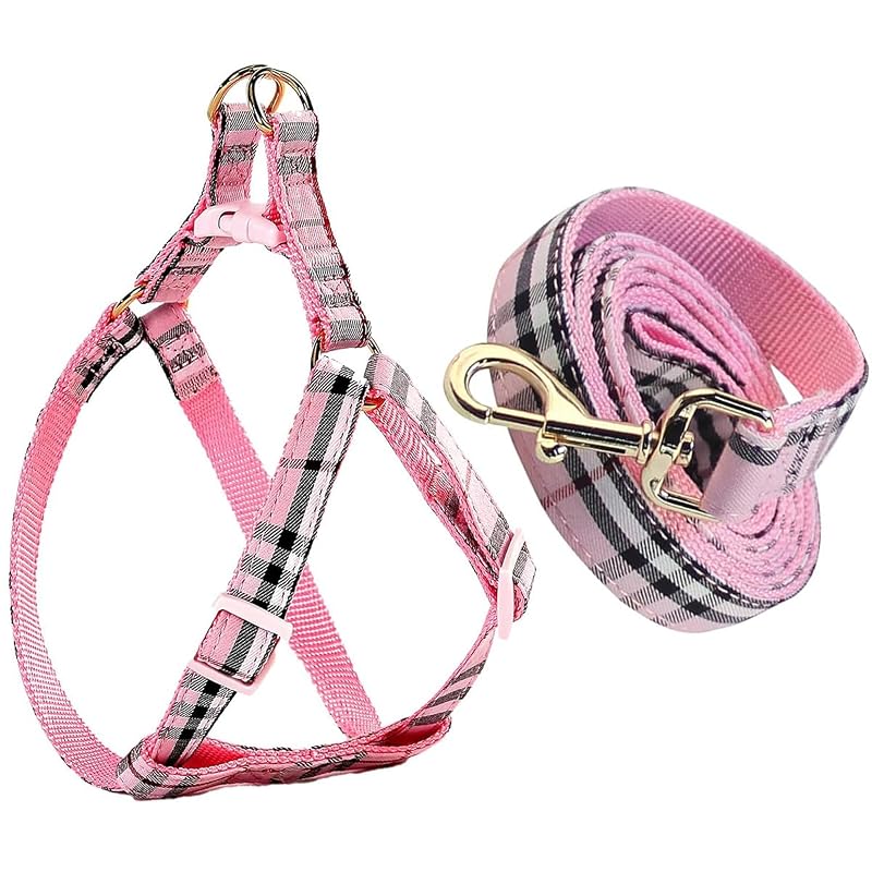 Peitoral vest xadrez ajustável para cães NISIYE com guia, pink-03 M