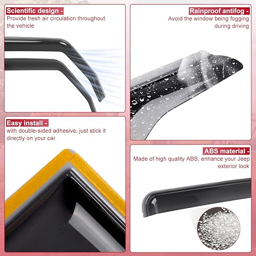 Miniatura 2 de ALAVENTE Deflector de ventana lateral protectores de lluvia en el canal para Jeep Wrangler JL JLU 2018-2022 4 puertas, negro (no para JK)