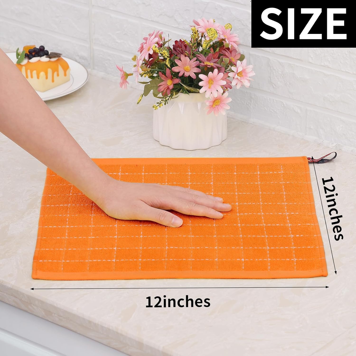 Homaxy 100% Cotton Terry Kitchen Dish Cloths, Ultra Soft and Absorbent Dish Towels for Kitchen, Perfect for Drying and Washing Dishes, 8 Pack, 12 x 12 Inches, Orange - Image 5