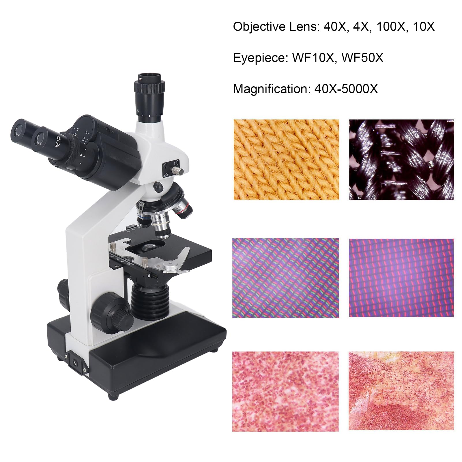 Microscope Arharm Trinoculaire Biologique avec Une Expansion de 40x à 5000x pour la Consommation et de Laboratoire, Accessoires Complets -Set Inclus