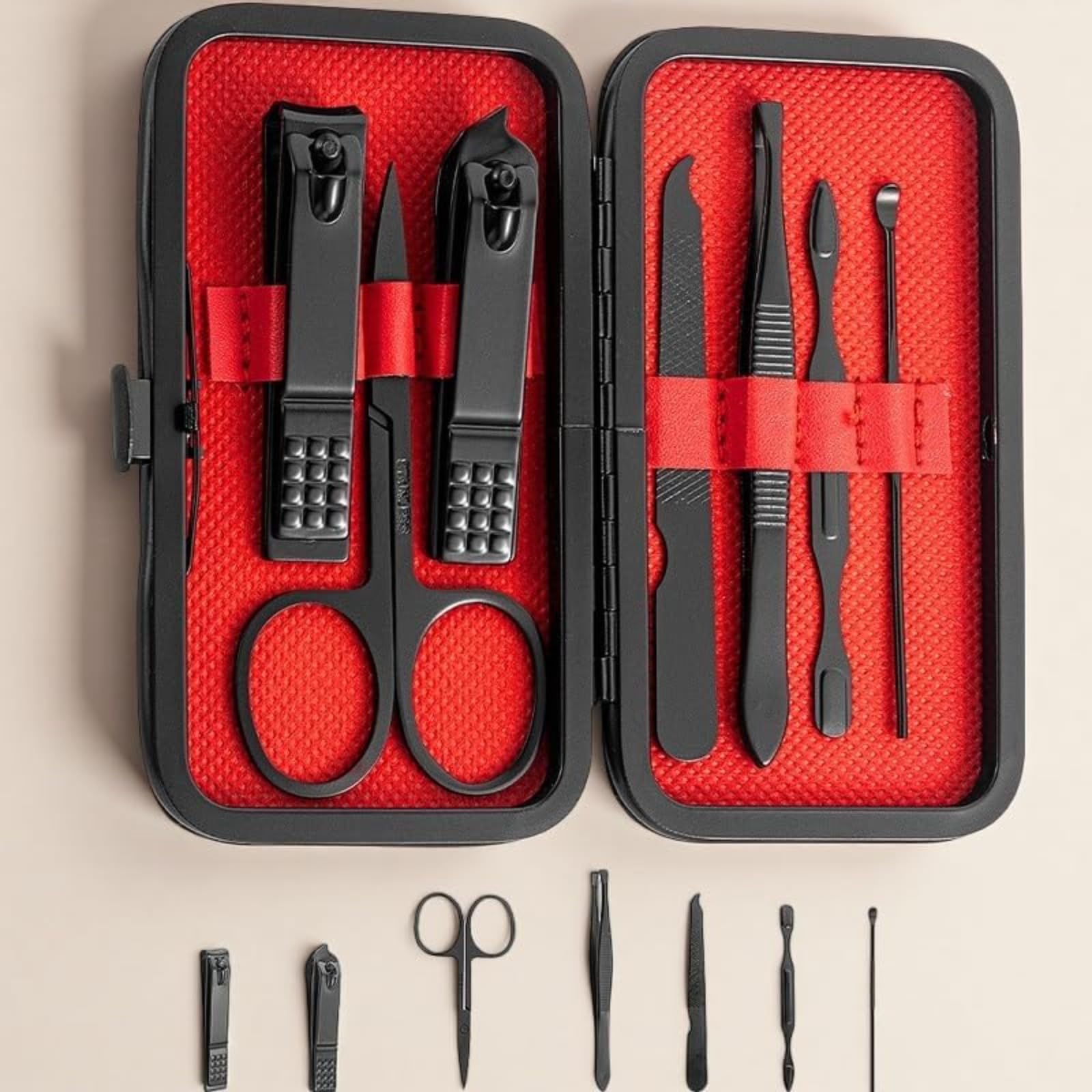 Conjunto de manicure e cuidados pessoais de 7 peças com estojo de viagem, ferramentas compactas de cuidados com as unhas para casa e conjuntos em movimento